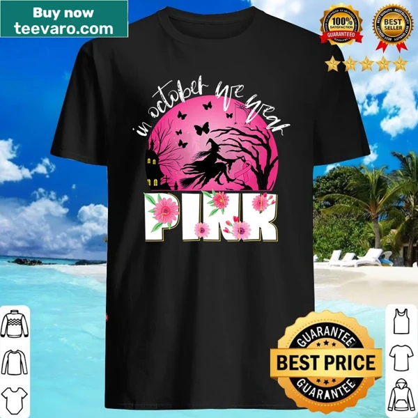 Witch Halloween shirt with pink ribbon for breast cancer awareness