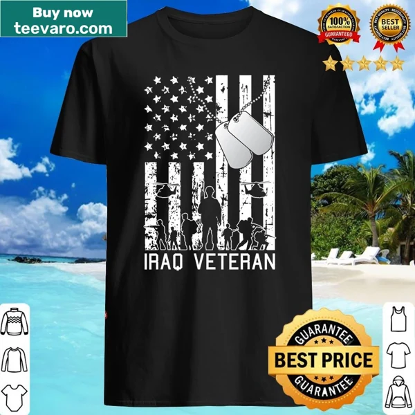American flag and dog tag design on Iraq Veterans Day shirt