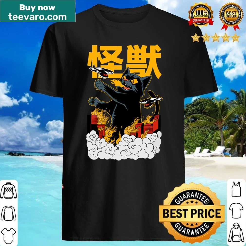 Cartoon-style shirt featuring a cool cat with a monster theme