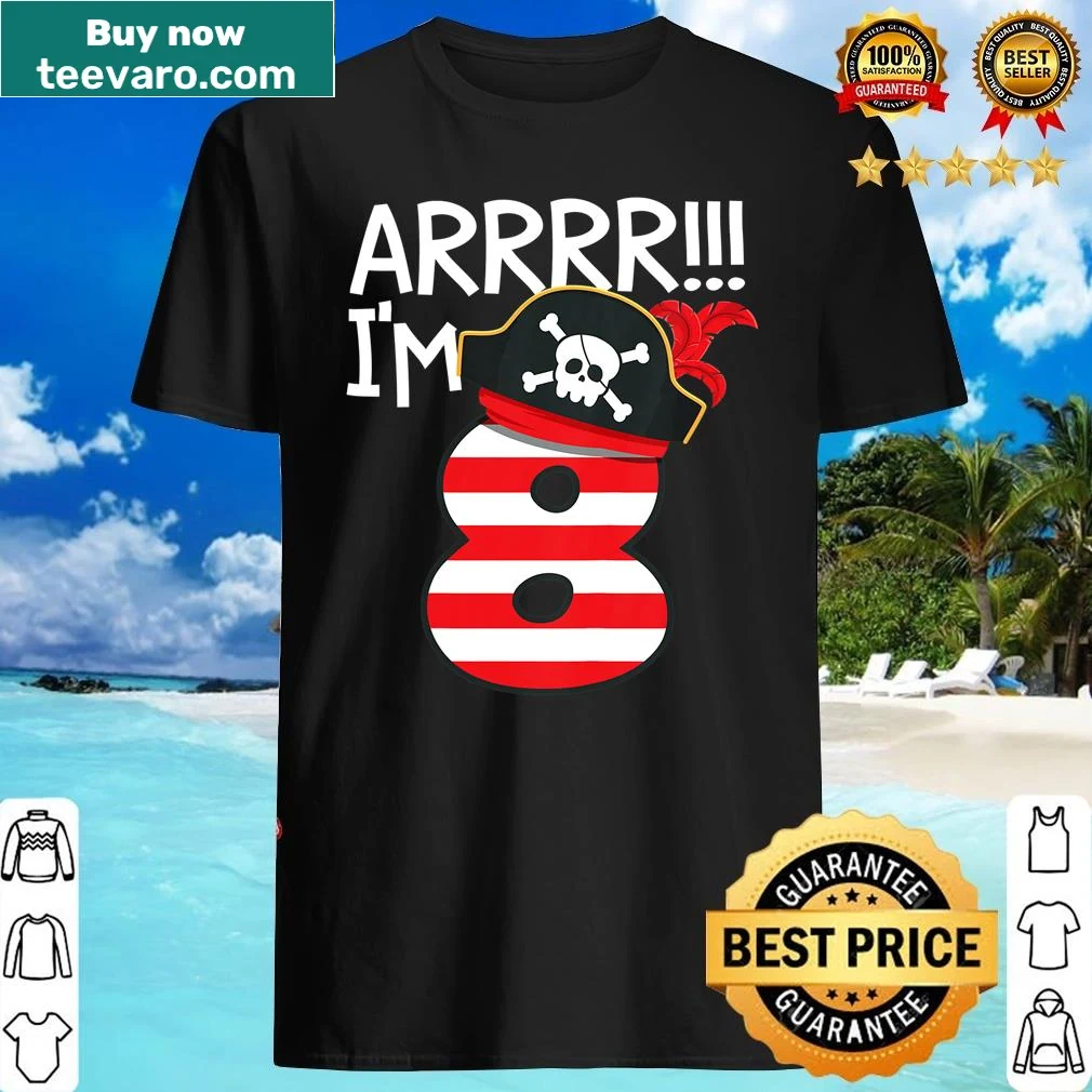 Pirate-themed shirt for kids celebrating 8th birthday