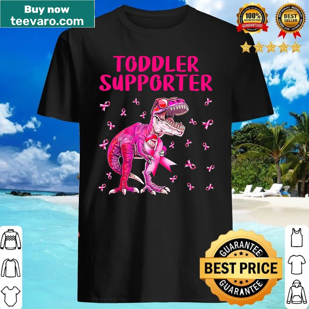 Kids shirt with T-Rex design supporting breast cancer awareness.