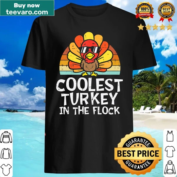 Fun turkey graphic shirt for kids with the text Coolest Turkey In The Flock