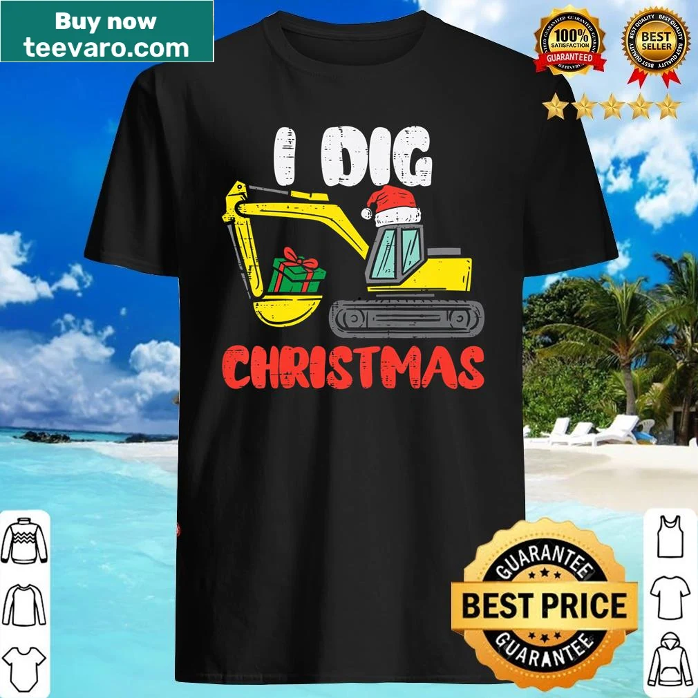 Excavator-themed Christmas shirt for kids