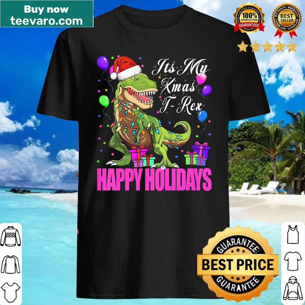 Children's Christmas T-rex shirt with holiday tree design