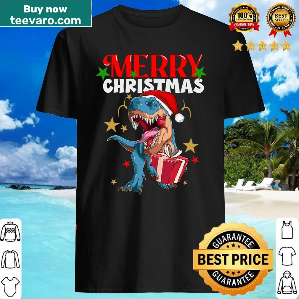 Kids Christmas shirt with a T-Rex dinosaur and text