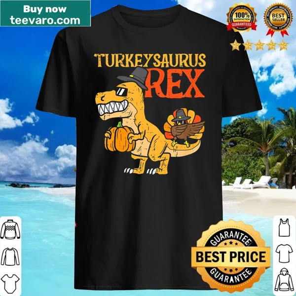 Dabbing turkey dinosaur shirt for kids with Turkeysaurus Rex graphic