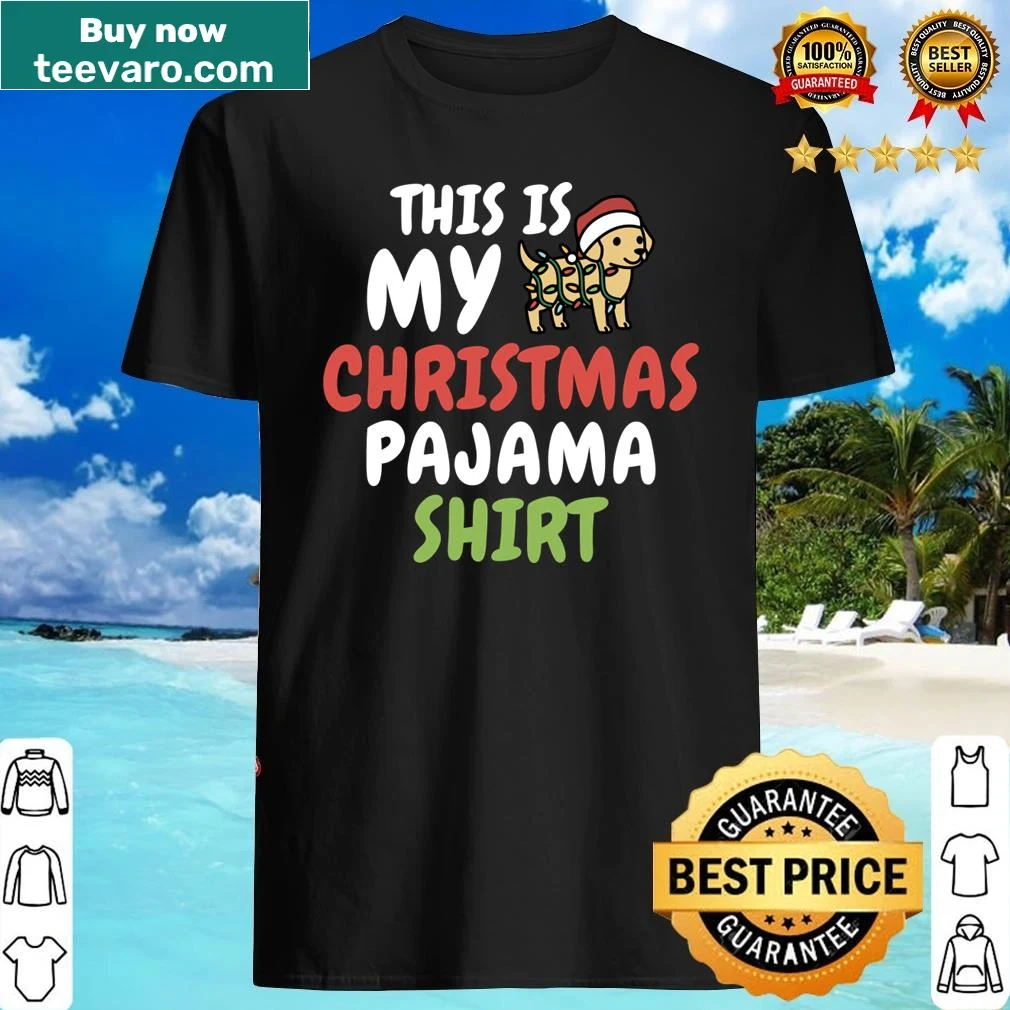 Vintage-style Christmas pajama shirt featuring a Labrador dog