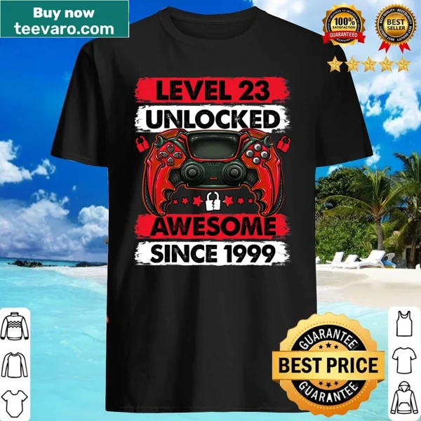 Gaming shirt celebrating 23rd birthday with 'Level 23 Unlocked' design.