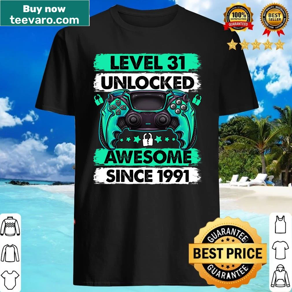 Gaming shirt celebrating 31st birthday with 'Level 31 Unlocked' design.