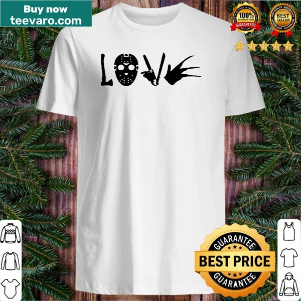 Shirt featuring horror movie character logos in an illustrated design