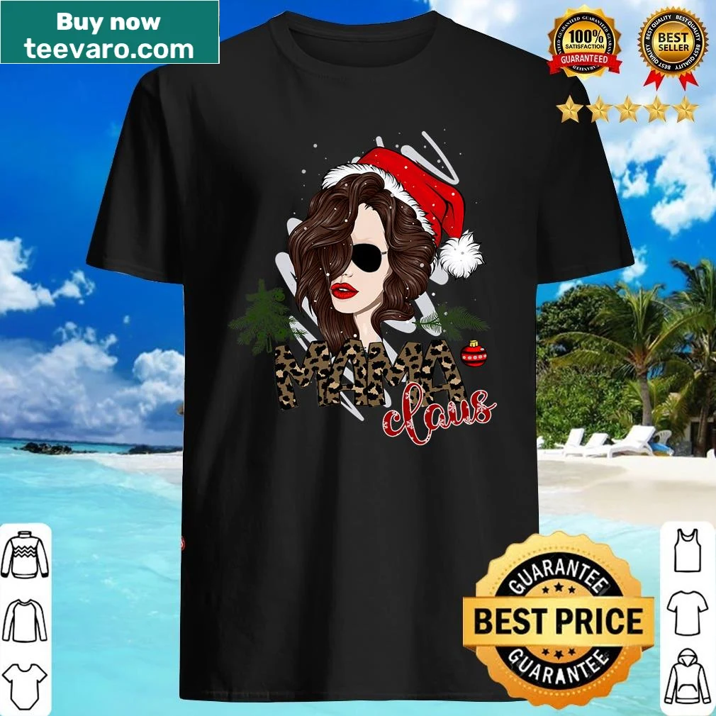 Leopard Santa hat Mama Claus shirt for moms during Christmas