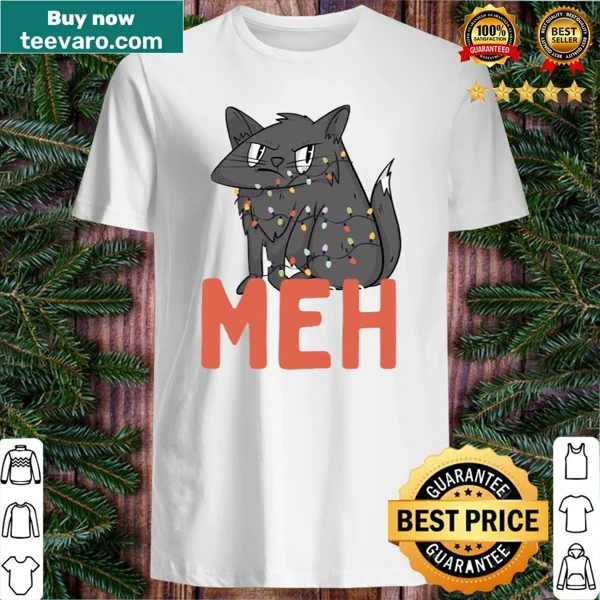 Cute cat with Christmas lights on a humorous holiday shirt