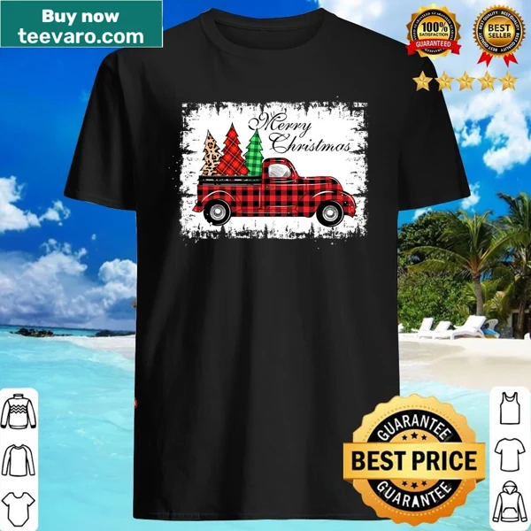Christmas shirt with buffalo truck and tree illustration