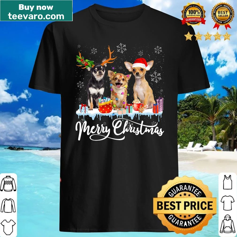 Christmas shirt with Chihuahua in Santa and reindeer hat