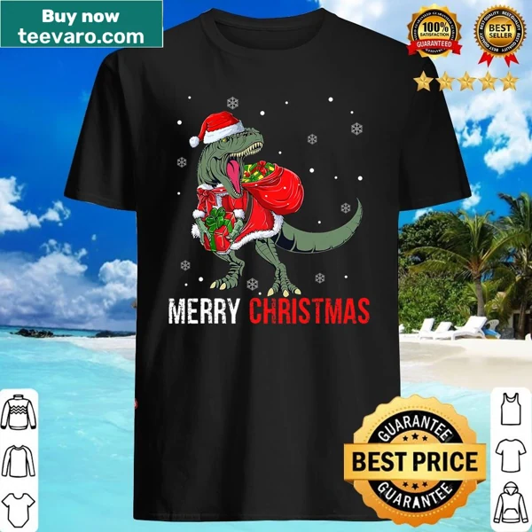Funny Santa T-Rex dinosaur shirt for kids