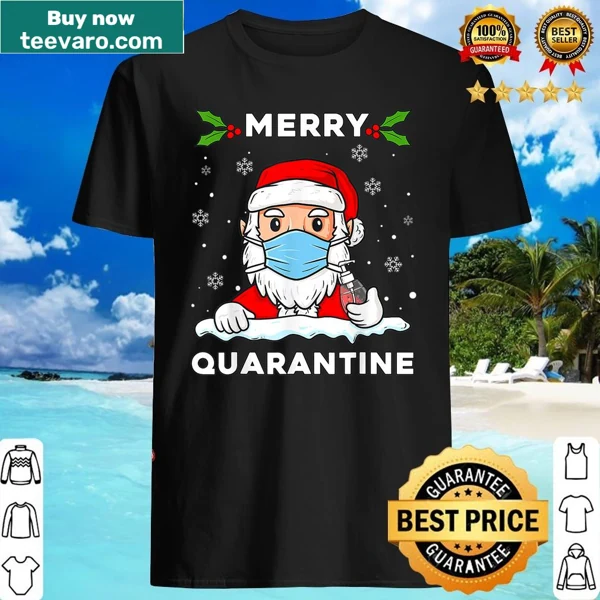 Funny Christmas shirt featuring Santa and quarantine themes for families