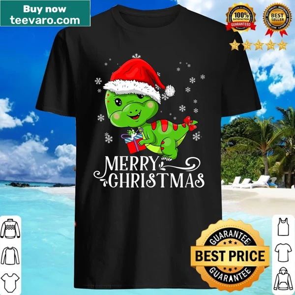 Cute toddler Christmas shirt with a dinosaur celebrating the holiday season