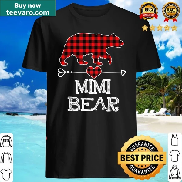 Cute pajama shirt with Mimi Bear graphic and red buffalo plaid design