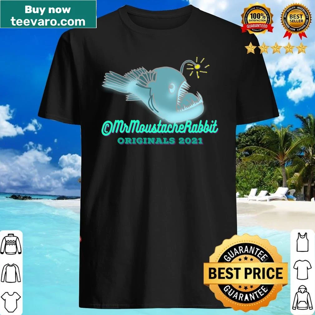 Cartoon shirt with Mr. Moustache Rabbit and Mr. Grumpy Anglerfish