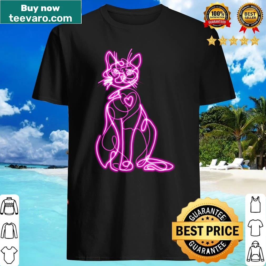 Whimsical cat graphic shirt featuring a glowing cat under a night sky