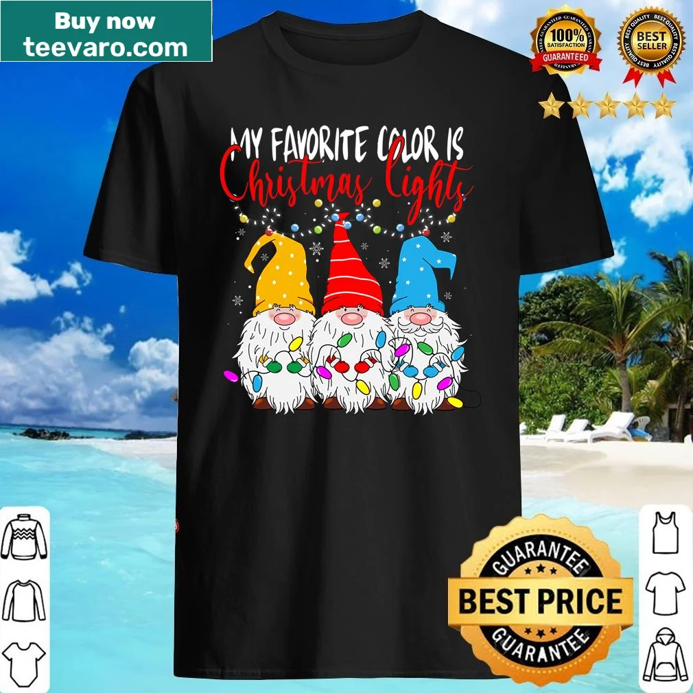 Cute gnome surrounded by Christmas lights graphic on a shirt