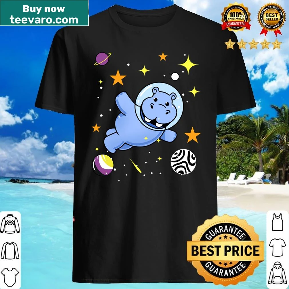 Hippo in space graphic on a nonbinary pride shirt