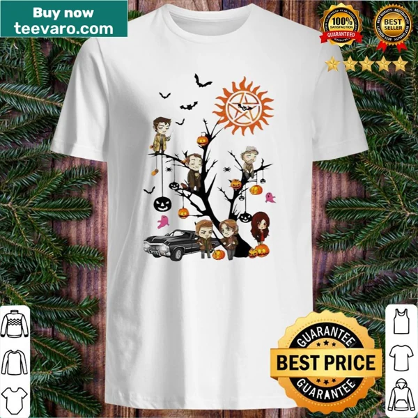 Chibi characters on tree Halloween shirt