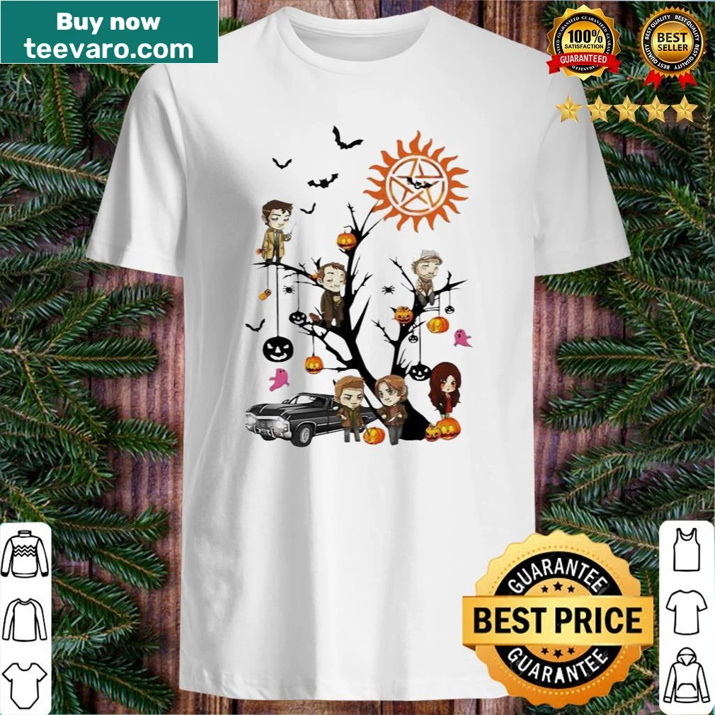 Chibi characters on tree Halloween shirt