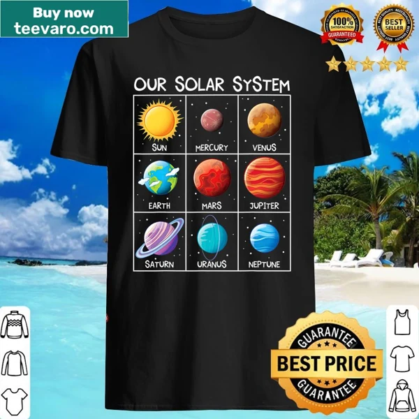 Illustration of the solar system with planets on a kids' shirt