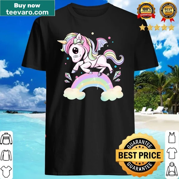 Long sleeve shirt featuring a pastel goth unicorn graphic in kawaii style