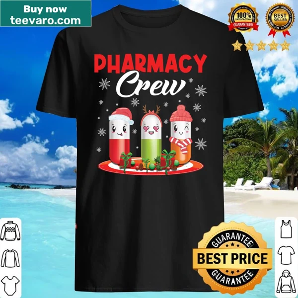 Christmas shirt with pharmacy crew theme featuring snowman and Santa