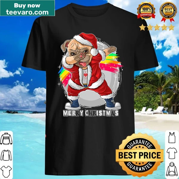 Pug with Christmas lights on a festive women’s pajama shirt