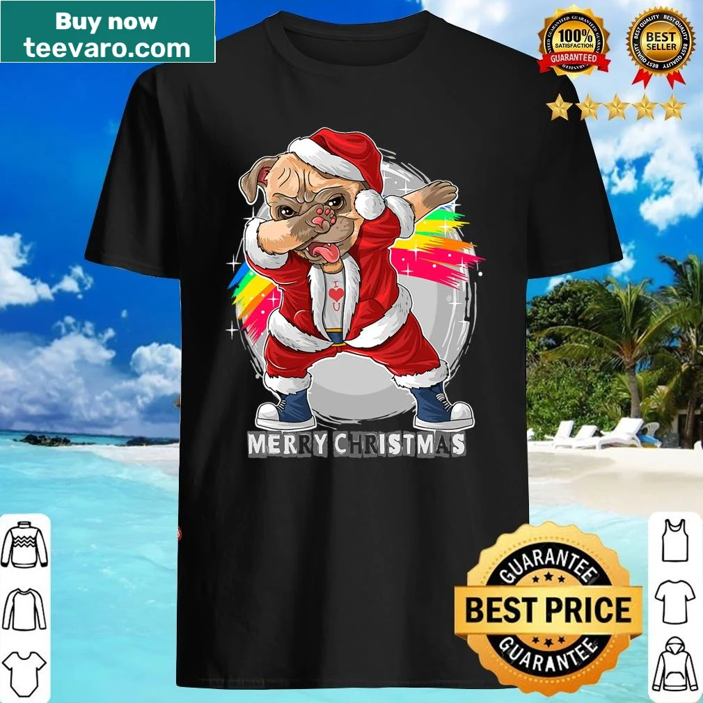 Pug with Christmas lights on a festive women’s pajama shirt — on a women's shirt
