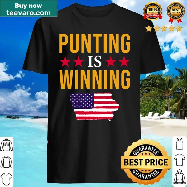 Iowa shirt featuring bold text celebrating punting and winning