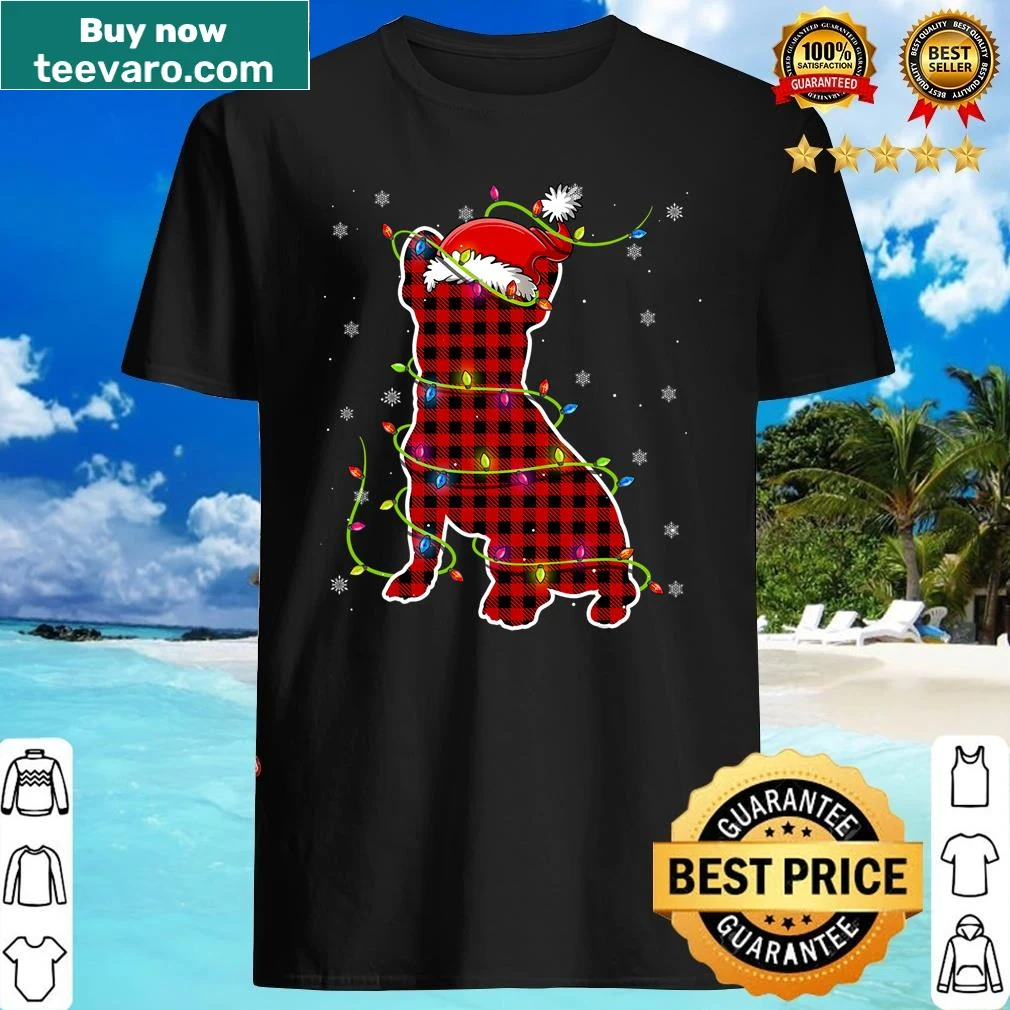 Matching Christmas shirt featuring a plaid bulldog Santa