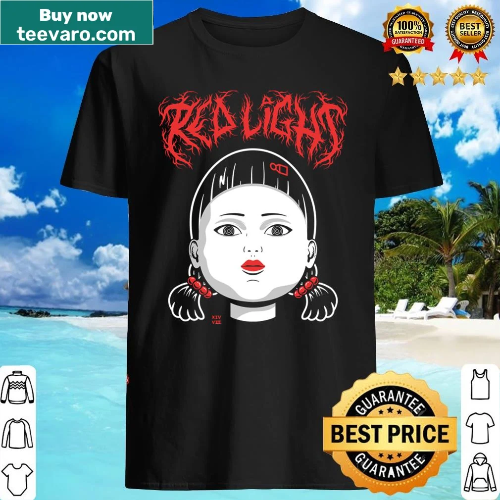 Bold red light graphic on a minimalist t-shirt