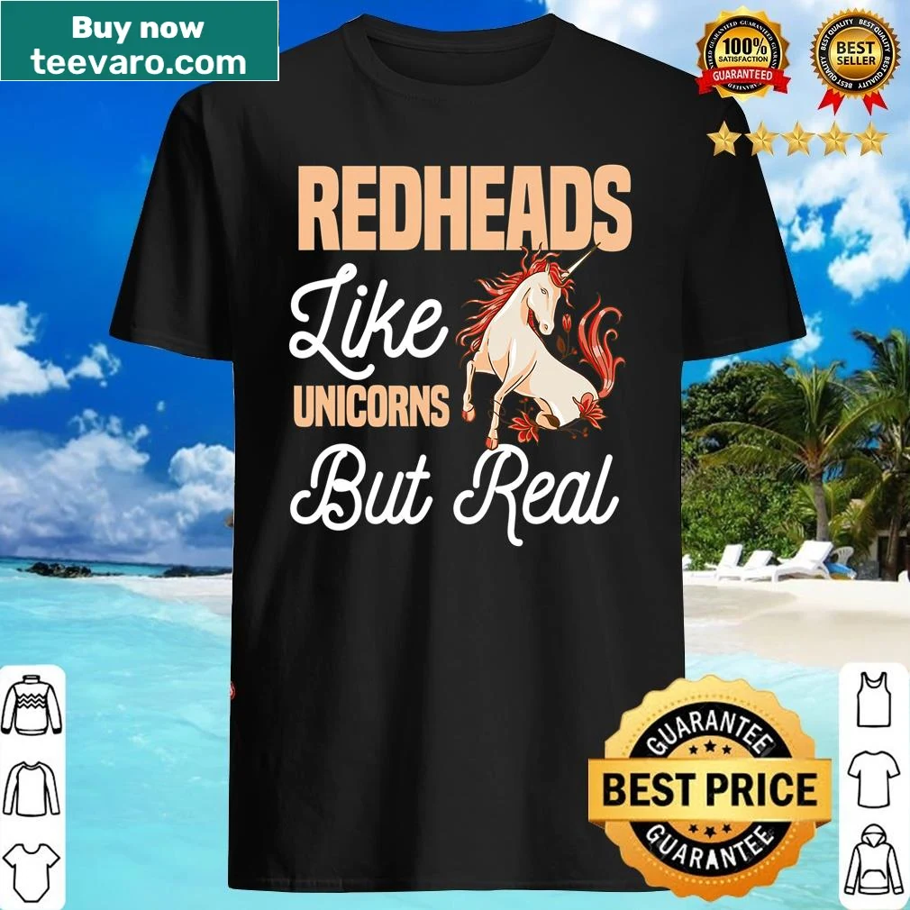 Whimsical design of a unicorn and ginger hair on a shirt