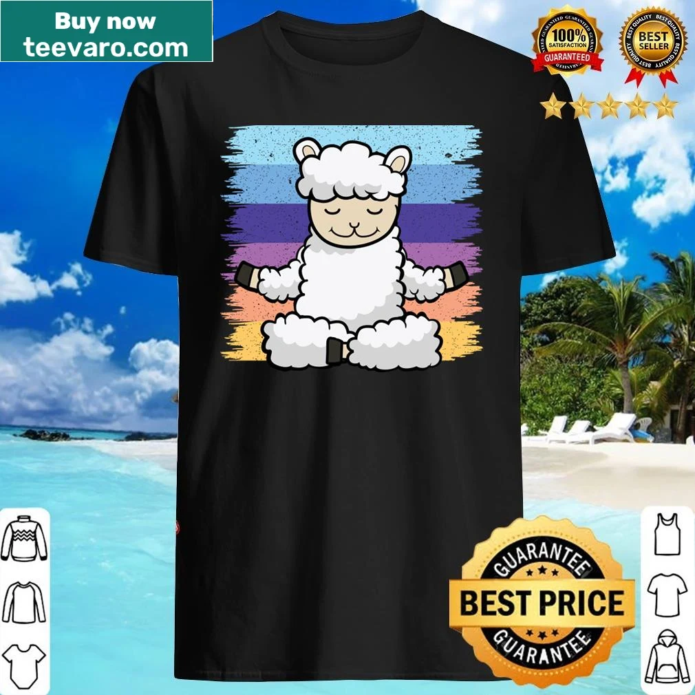 Shirt featuring a retro llama design in a meditative pose