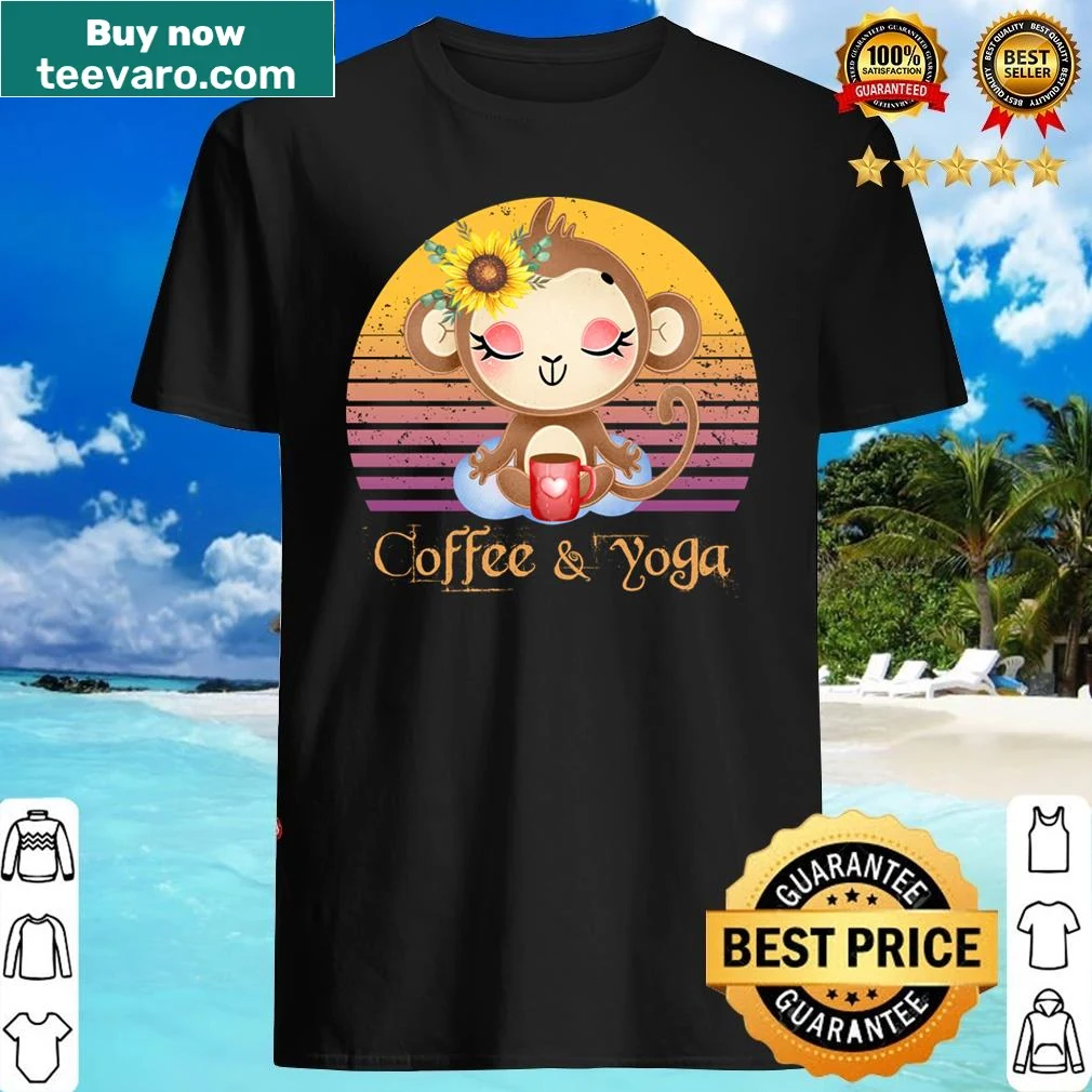 Illustration of a meditating monkey with a coffee cup in a yoga pose
