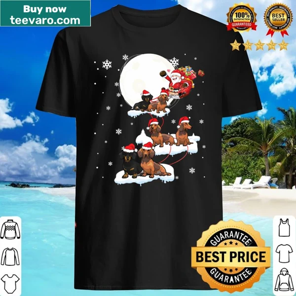 Festive Christmas shirt with Santa riding dachshund dogs