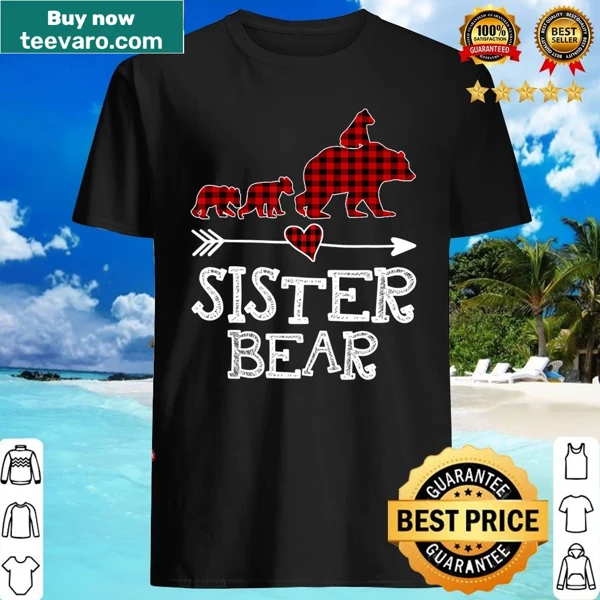 Sister Bear design in red buffalo plaid illustration