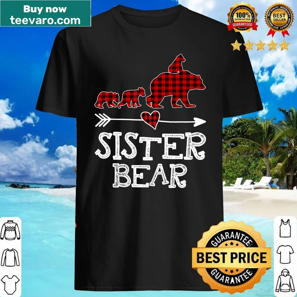 Sister Bear design in red buffalo plaid illustration