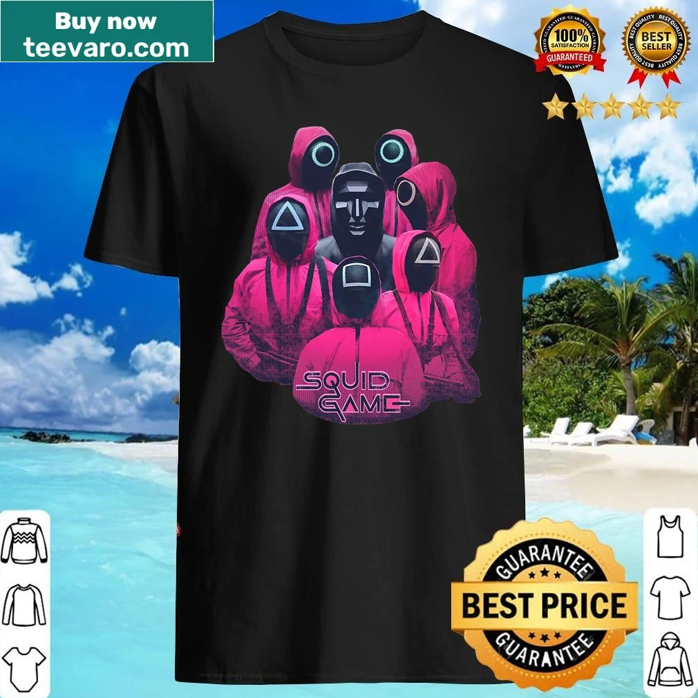 Graphic t-shirt featuring Squid Game's Front Man and Guards