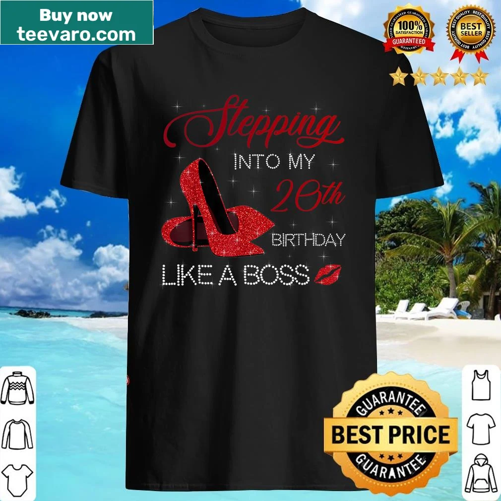 Typography shirt celebrating 20th birthday with empowering message — on a women's shirt