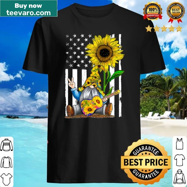 Cute gnome playing guitar surrounded by sunflowers shirt