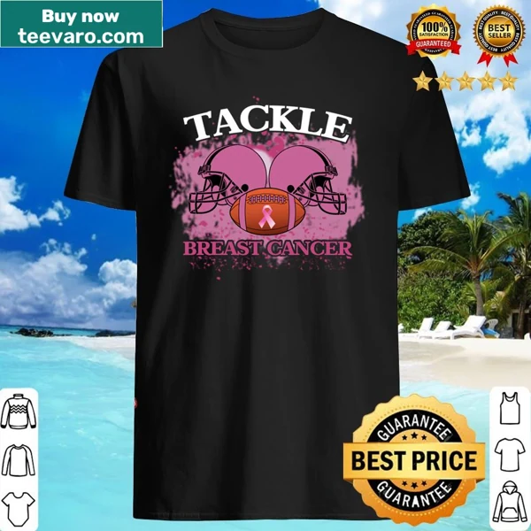 Football-themed shirt with a pink ribbon design for breast cancer awareness