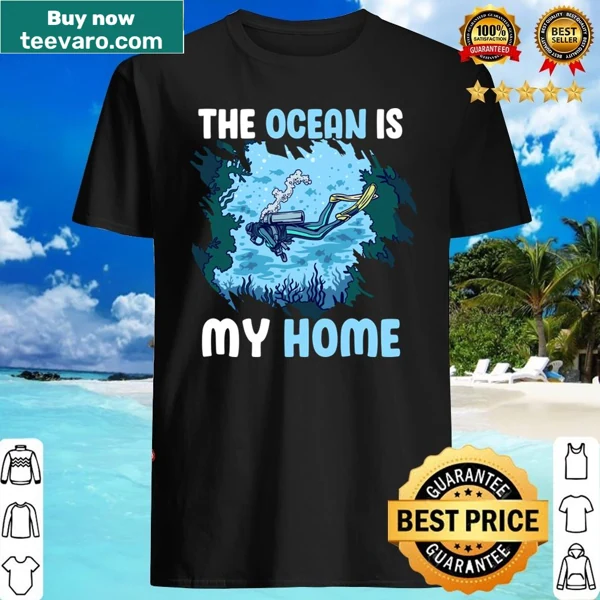 Diver exploring underwater scene on a shirt