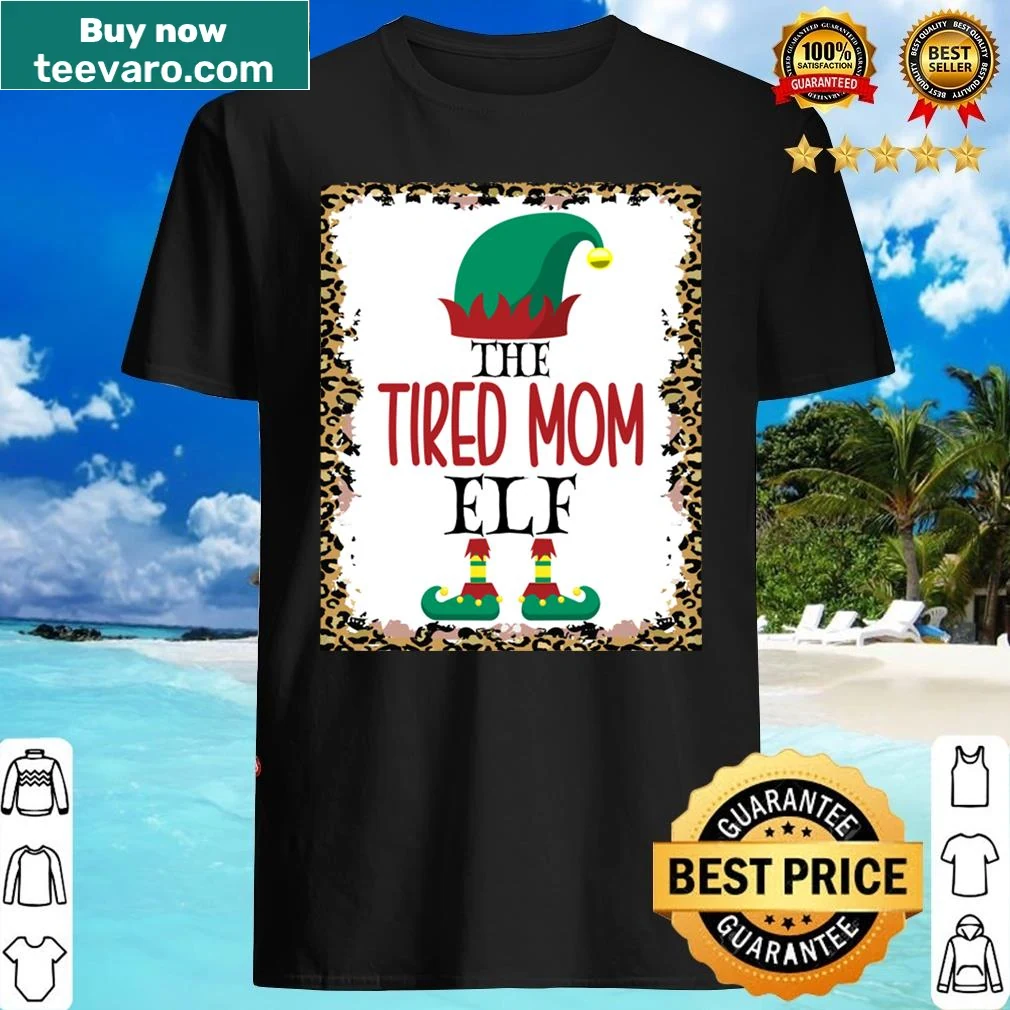 Cute T-shirt with an elf graphic and leopard print for moms during Christmas