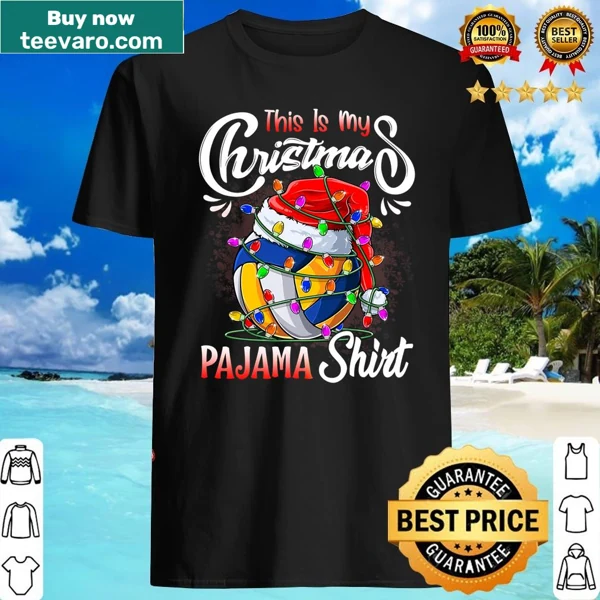 Festive shirt with volleyball and Christmas tree graphics