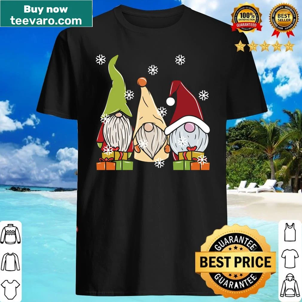 Three cute Nordic gnomes on a Christmas long sleeve shirt
